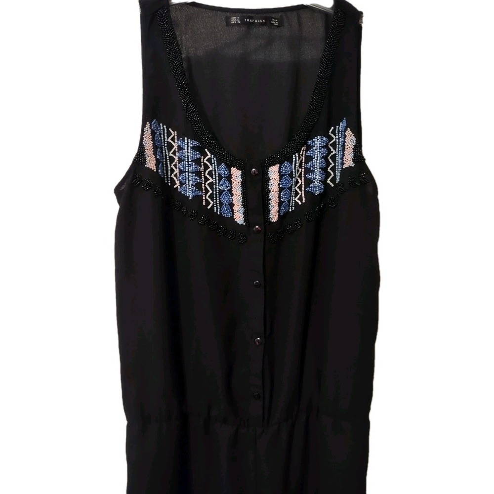 Trafaluc Zara Black One Piece Pantsuit  Women's Size M Beaded Design  Sleeveless